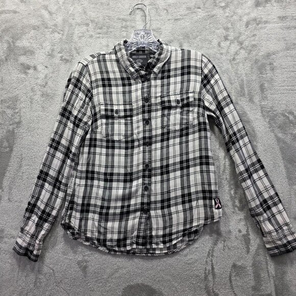Harley-Davidson Shirt Womens Medium Plaid Button Down Pink Ribbon Embroidery - Picture 1 of 9